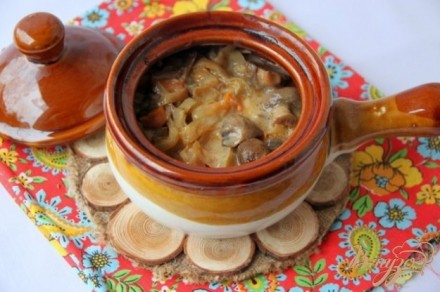 Горшочки с отварной курицей, грибами и овощами