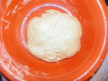 Готовое тесто смазываем растительным маслом,так же смазываем миску,в которой тесто будет подходить.Накрываем полотенцем и ставим в теплое место минимум на 40 минут.