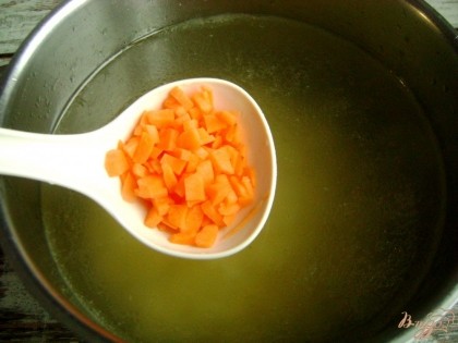 Измельчите морковь и также отправьте в суп.