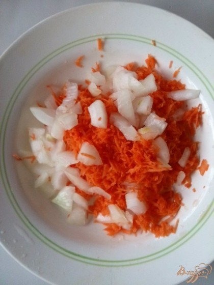 Вторую половину лука нарежьте, морковь натрите на мелкой терке.