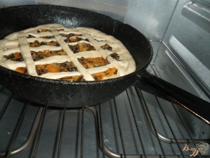 Дать пирогу постоять в теплом месте 15-25 минут, что бы тесто подошло и можно выпекать. Выпекаем в хорошо разогретой духовке  при 180 градусах  40 минут.