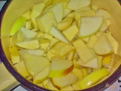 В кастрюле растопите сливочное масло. Выложите в нее репу и яблоко. Добавьте сахар и соль. Тушите на маленьком огне до готовности, помешивая.