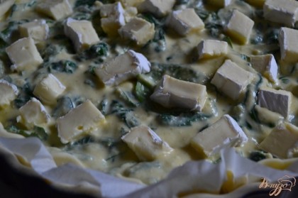 Выложить начинку и кусочки сыра бри. Выпекать в духовке при 190С до готовности.