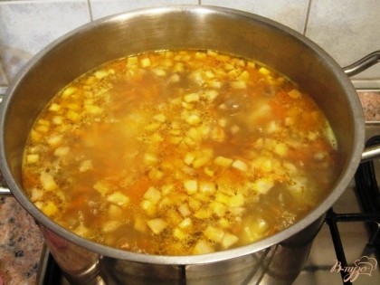 Выложить зажарку в суп и варить еще 10 мин.