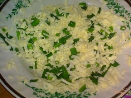 Плавленый сыр натрите на крупной терке. Зеленый лук помойте и мелко нарежьте.Смешайте сыр с луком.