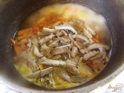 Поставьте закипать воду. Закиньте сначала морковь и картофель. Через 5 минут все остальные компоненты. Отдельно отварите куриное филе. Суп варите до готовности посолив по вкусу и положив перец.