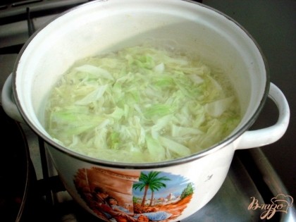 Отправляем капусту в суп к картофелю, солим.