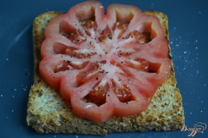 Хлеб подсушить и выложить по ломтику помидора. Немного посолить и полить оливковым маслом по вкусу.