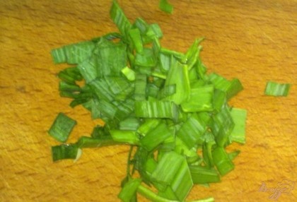 Зеленый лук вымыть и мелко порубить. Вместо зеленого лука можно взять зеленую часть лук порея.