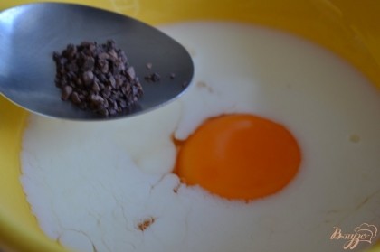 Немного взбить яйцо с молоком, добавить кофе ( можно заранее немного развести водой)