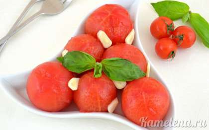Аппетитные малосольные помидоры хорошо подавать в качестве закуски к картофельному пюре или другому гарниру.