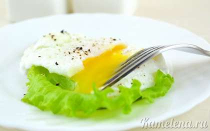 Достать готовое яйцо шумовкой и выложить на тарелку. Яйца-пашот при подаче можно посыпать свежемолотым черным перцем.