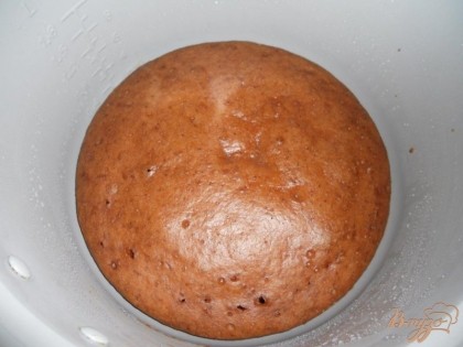 Готовим в режиме "выпечка" в течение одного часа. В принципе, на этом кекс уже готов, но если хотите румяную корочку с двух сторон, то его нужно перевернуть и выдержать еще минут 15.