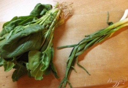 Для приготовления предварительно хорошо вымойте шпинат и зеленый лук.