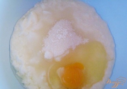 Соедините венчиком кефир с яйцом и сахаром. После введите муку и разрыхлитель, ванилин.