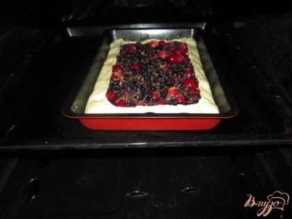 Разогрейте духовку до 200 градусов и поставьте противень с пирогом выпекаться в течении 30-35 минут.