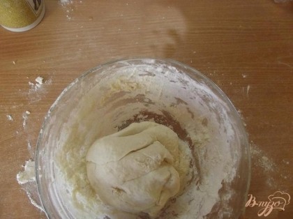 Готовое тесто сложите обратно в миску, присыпанную мукой и присыпьте сверху тесто тоже слегка. Теперь его можно накрыть пищевой пленкой и поставить в холодильник до надобности. Если же вы хотите тесто заморозить, его можно полностью обернуть пищевой пленкой и в таком виде класть в морозилку.
