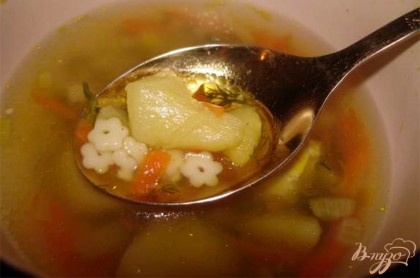 Готово! Суп очень вкусный, прозрачный, наваристый. Мой ребенок кушал с большим удовольствием.