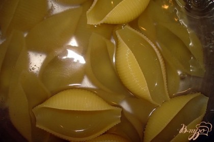В кипящей подсоленной воде отварить макароны-ракушки.