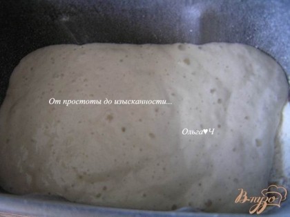 добавить опару. Включить хлебопечку, выбрать программу "Белый хлеб", вес 1000 г и средний цвет корочки. Нажать кнопку "Старт" и ожидать приятного аромата свежего хлеба примерно через 3,5 часа :)