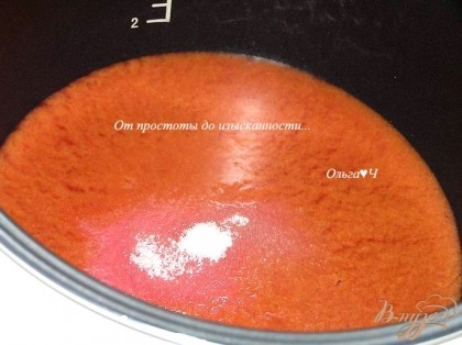 Полученное сливовое пюре перелить в чашу мультиварки, довести до кипения, добавить соль и сахар, варить 10-15 минут.