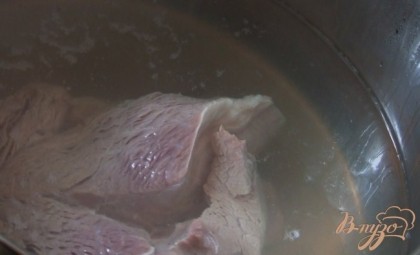 Мясо положить в холодную воду (около 2 л), довести до кипения, немного посолить, снять пену и варить в течение часа.