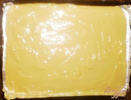 Выливаем тесто в застеленную фольгой форму (у меня 40*20) и выпекаем в духовке при 200° 15-20 мин.