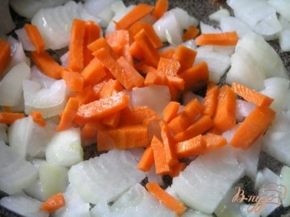 На растительном масле обжарить нарезанную оставшуюся луковицу и морковь,
