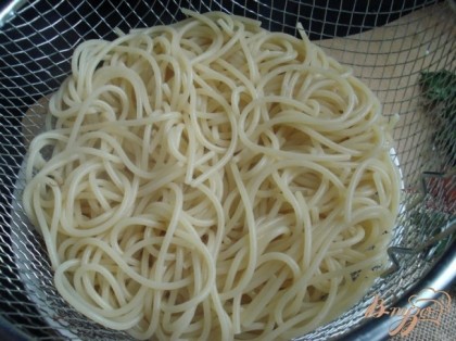Отварить спагетти до состояния “аль денте”.Пока варится спагетти делаем соус