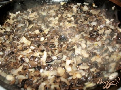 Предварительно замоченные грибы отварила, порезала лук ,грибы и обжарила с маслом слив..