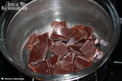 Шоколад растапливаем на водяной бане или постоянно помешивая на медленном огне (только не надо топить в микроволновке, он становится слишком тянучим и обезвоженным)