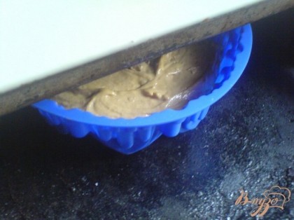 Выложить тесто в силиконовую форму (если форма металлическая, то ее надо смазать маслом и присыпать сухарями).