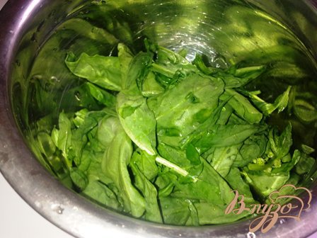 Первым делом приготовим соусМоем зелень, высушиваем и отрываем листики шпината и базилика от стеблей.