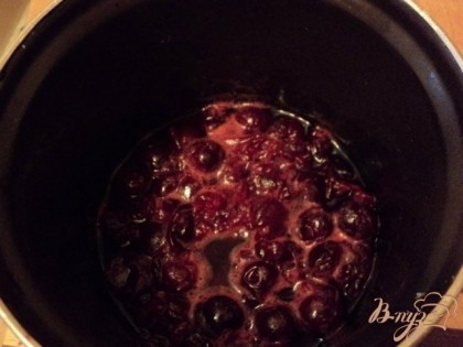 Приготовим фруктовое пюре: 100гр вишни- черешни( или вишни) очистить от косточек, залить 50гр воды, кипятить 3-5мин.