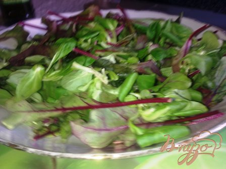 В салатницу выкладываем листья салата (салат можно взять любой)