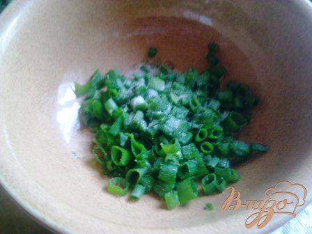 В порционную тарелочку кладем лук и посыпаем солью, перетираем- это даем возможность убрать горечь с лука.