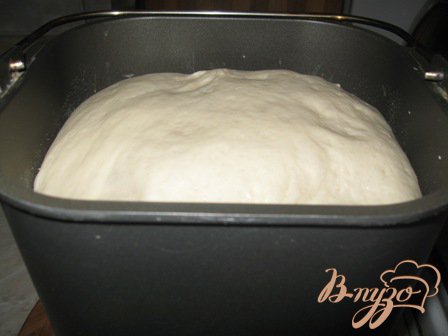 Процесс замешивания происходил в хлебопечке.  Все ингредиенты закладываем в ведерко и ставим режим "Тесто".  Через час тесто готово.
