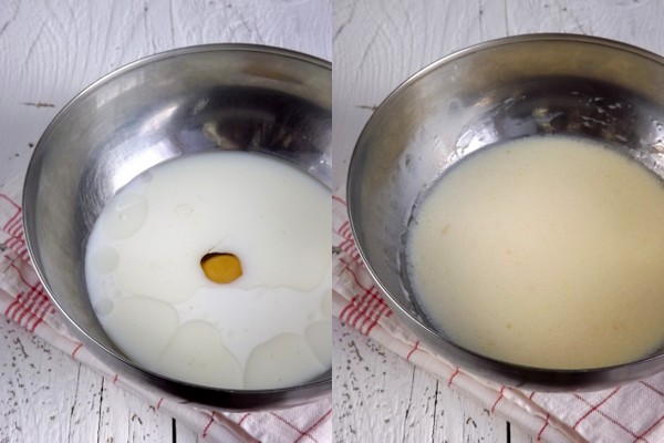 В отдельной миске смешать яйца с молоком и  маслом.  