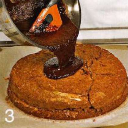 Шоколад растопить в горячих сливках, немного остудить и полить торт. Торт можно украсить цукатами.