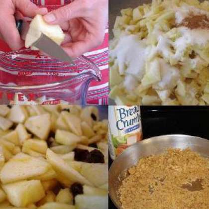 Подготовьте и смешайте яблочную начинку, дайте постоять до того времени, пока тесто не будет готово. Слейте сок, прежде чем использовать как начинку для теста.