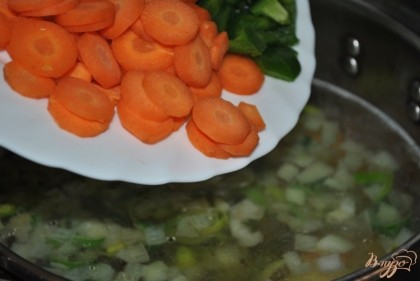 Очистить и нарезать морковь и болгарский перец.