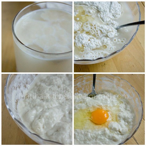 В стакане теплого молока разведите дрожжи и 1 ст.л. сахара. Оставьте минут на 10, если дрожжи начали действовать, то все в порядке.  Отдельно смешайте муку с солью и оставшимся сахаром (1 ст.л.).  В муку влейте молоко, растительное масло, добавьте яйцо и тщательно размешайте. 