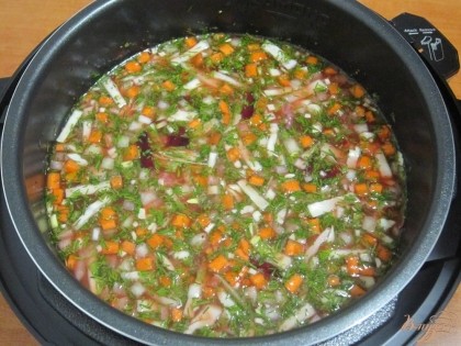 Добавить в нее томатную пасту, соль и перец. Залить водой и размешать.