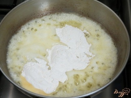 На сковороде растапливаем сливочное масло, добавляем в него муку, слегка её обжариваем. Остужаем, добавляем молоко и тщательно размешиваем, чтобы не было комочков.