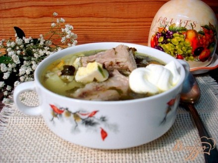 Щавелевый суп на свиных рёбрышках с рисом