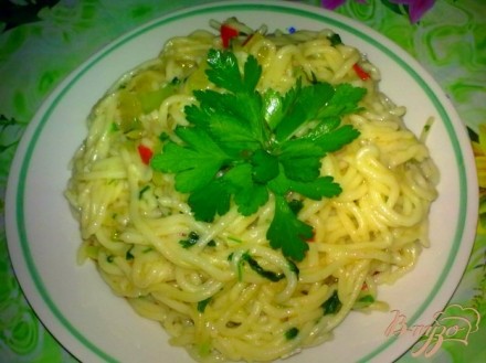 Спагетти с зеленью и имбирем