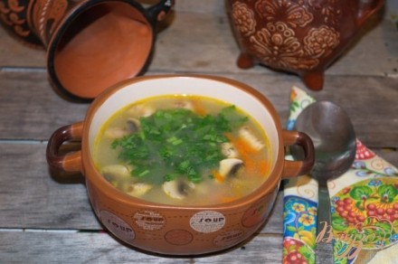 Овсяный суп с грибами и курицей