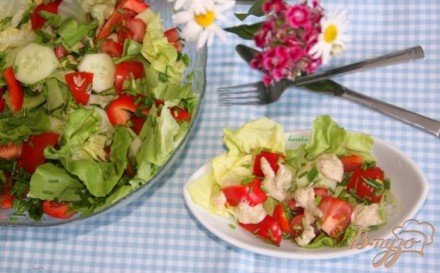 Салат из свежих овощей с острой пармезановой заправкой