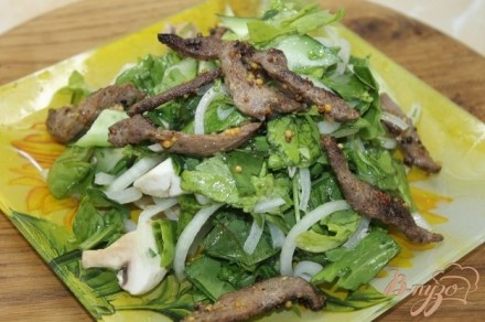 Салат с утиной грудкой и свежими листьями салата